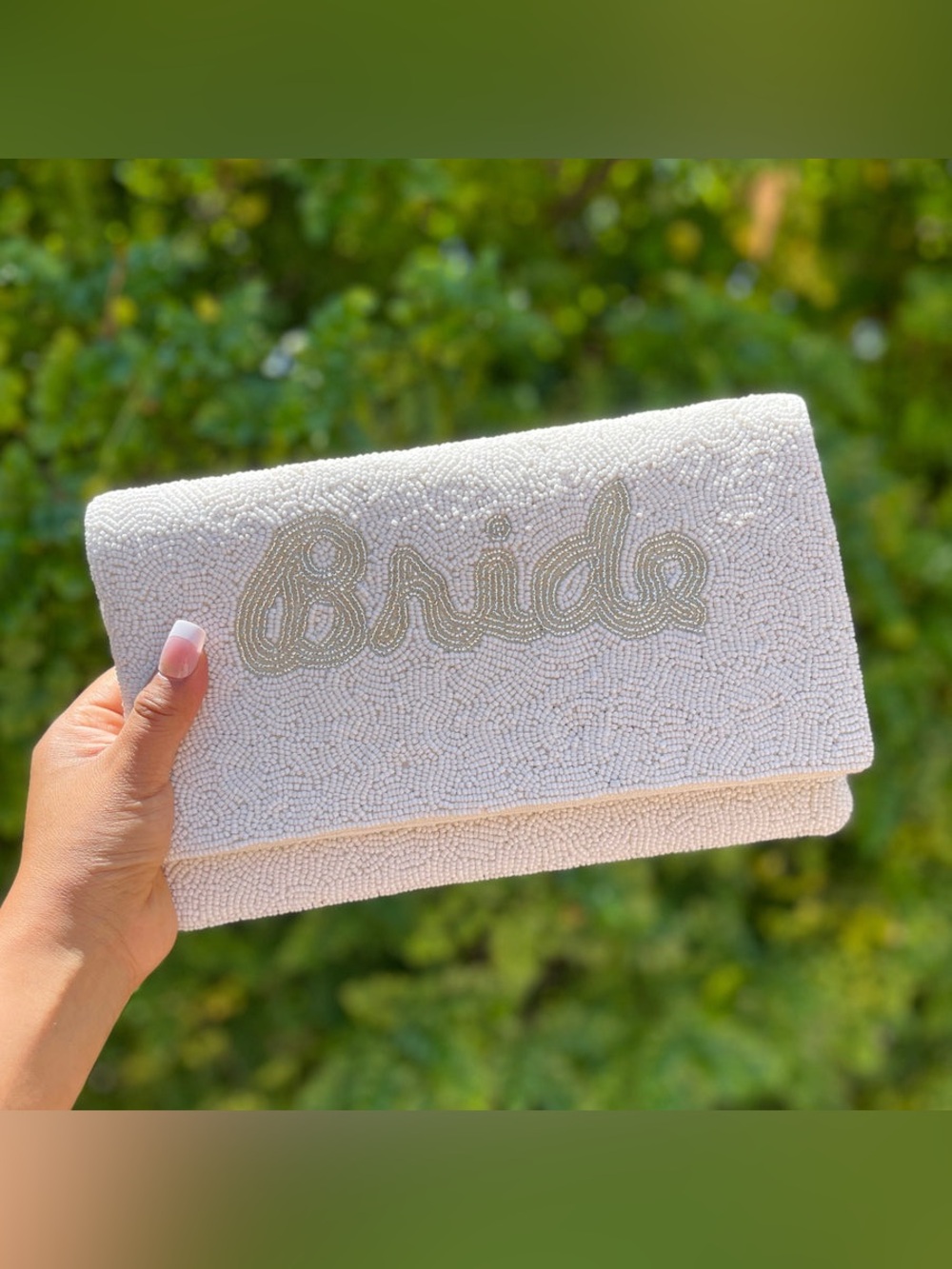 Bride Wedding Beaded Clutch Purse (Silver)